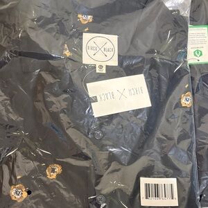 Men's Casual Button Down Shirt - Black with Floral Accents